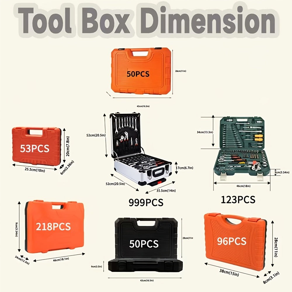 Ratchet Socket Wrench Set with Handle – 50/53/96/123/218/999PCS | 3/8" Drive CR-V Steel | Metric & Imperial Sizes | Car Maintenance
