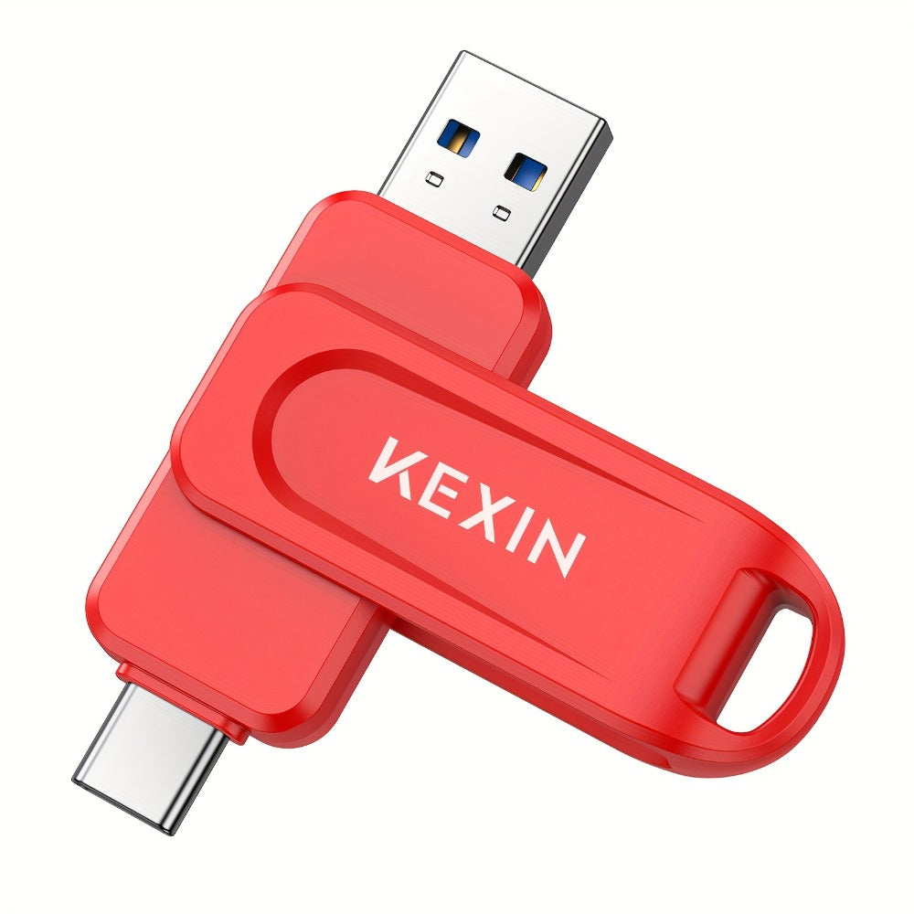 USB Flash Drive KEXIN 2-in-1 Rotating USB-C and USB-A Memory Stick in Five Colors, 32GB to 128GB