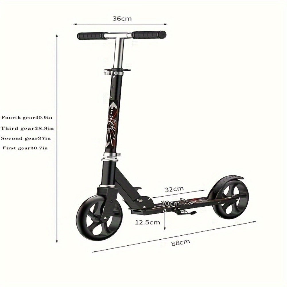 Foldable Commuter Scooter for Adults and Teens, 4-Gear Adjustable Height Double Brake 2-Wheel Kick Scooter
