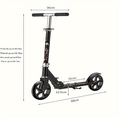 Foldable Commuter Scooter for Adults and Teens, 4-Gear Adjustable Height Double Brake 2-Wheel Kick Scooter