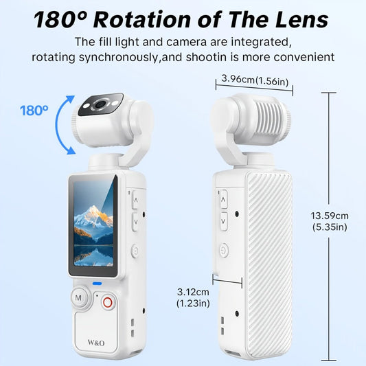 UHD Pocket Camera with 180° Rotating 1.9" Screen, 2000mAh Battery, Webcam Function, USB-C Charging, 32GB Memory Card Included