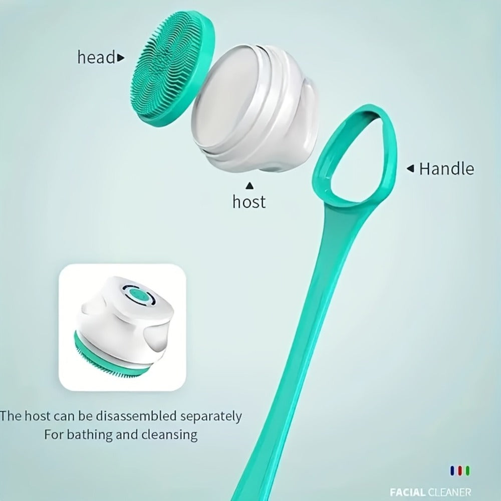 Electric Body Scrubber Brush 5-in-1 Rotating Shower Exfoliator with Long Handle - Bristle Bath Brush for Back Face & Full Body