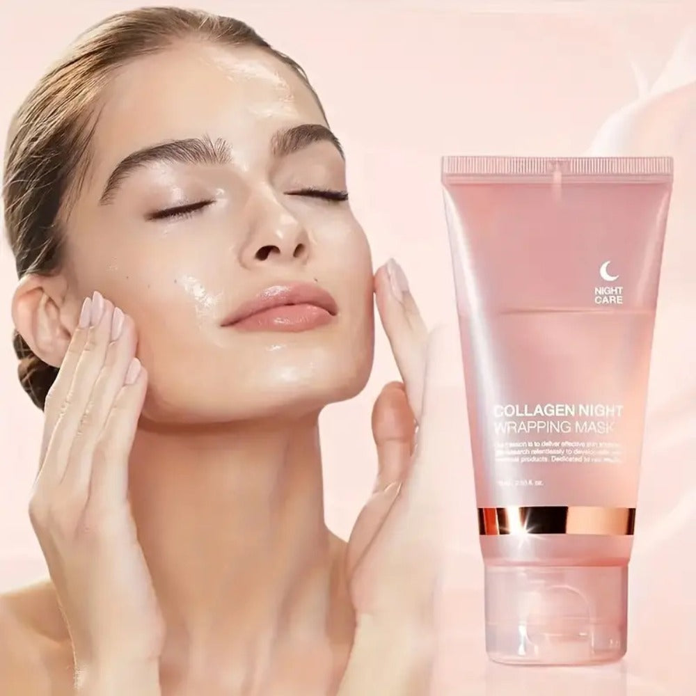 Collagen Night Wrap Mask with Jelly Brush 3pcs Hyaluronic Acid Deeply Moisturizing Nourishing Overnight Glossy Sleeping Mask for Women