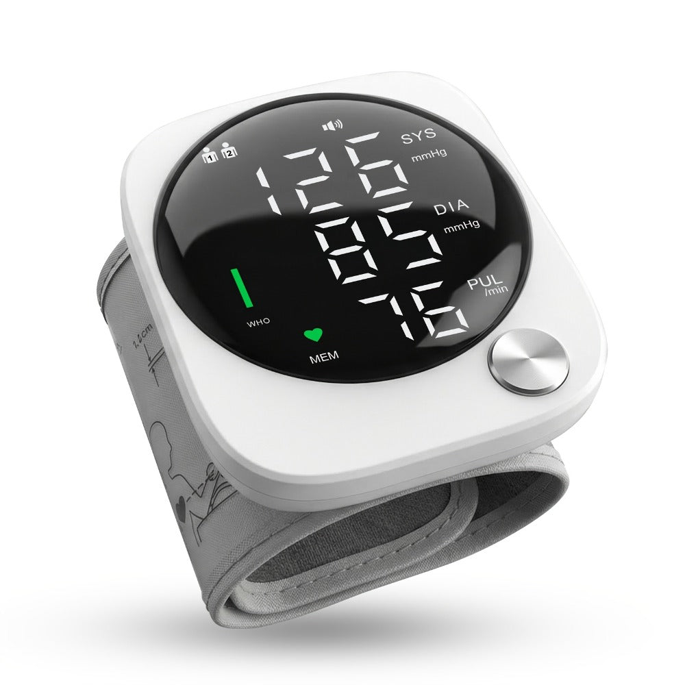 Blood Pressure Monitor for Wrist, USB-Rechargeable LCD Device with Voice and Dual-User Memory