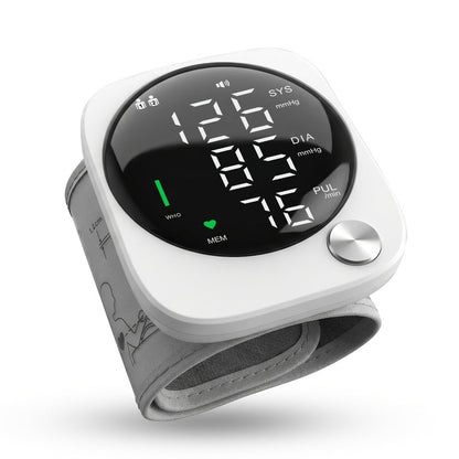 Blood Pressure Monitor for Wrist, USB-Rechargeable LCD Device with Voice and Dual-User Memory
