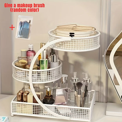 Lightweight Metal Cosmetic Storage Rack with Makeup Brushes Included No-Installation Countertop Organizer for Bathroom Dresser Vanity
