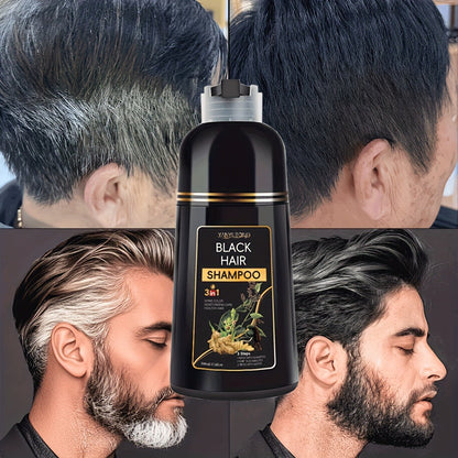 Hair Color Shampoo, YANYUTONG 3-in-1 Black Hair and Beard Color in One 500ml Labeled Pump Bottle