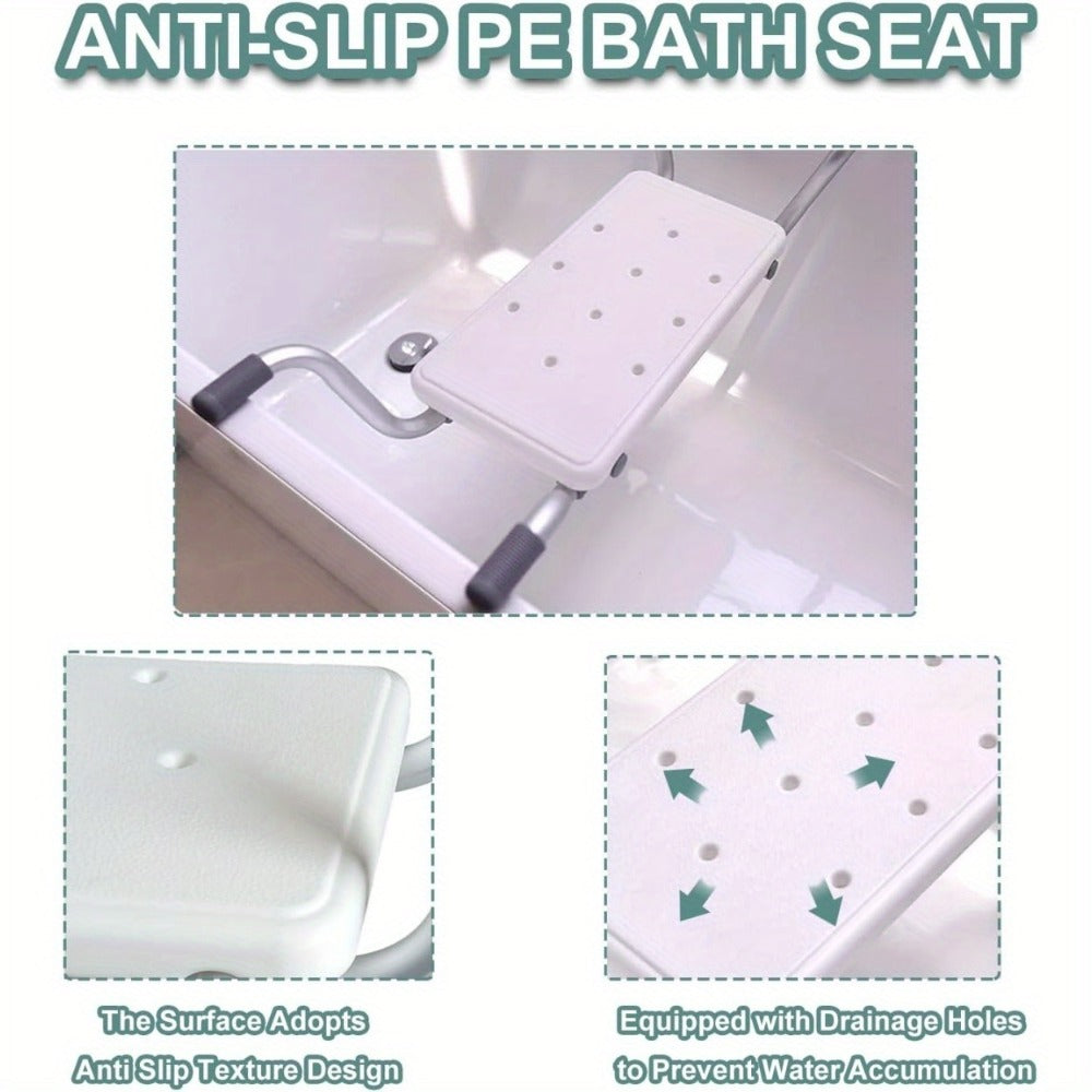 Bath Seat Adjustable Aluminum Shower Chair, Suspended Bathtub Stool with Anti-Slip Handles, Retractable Bath Board for Elderly