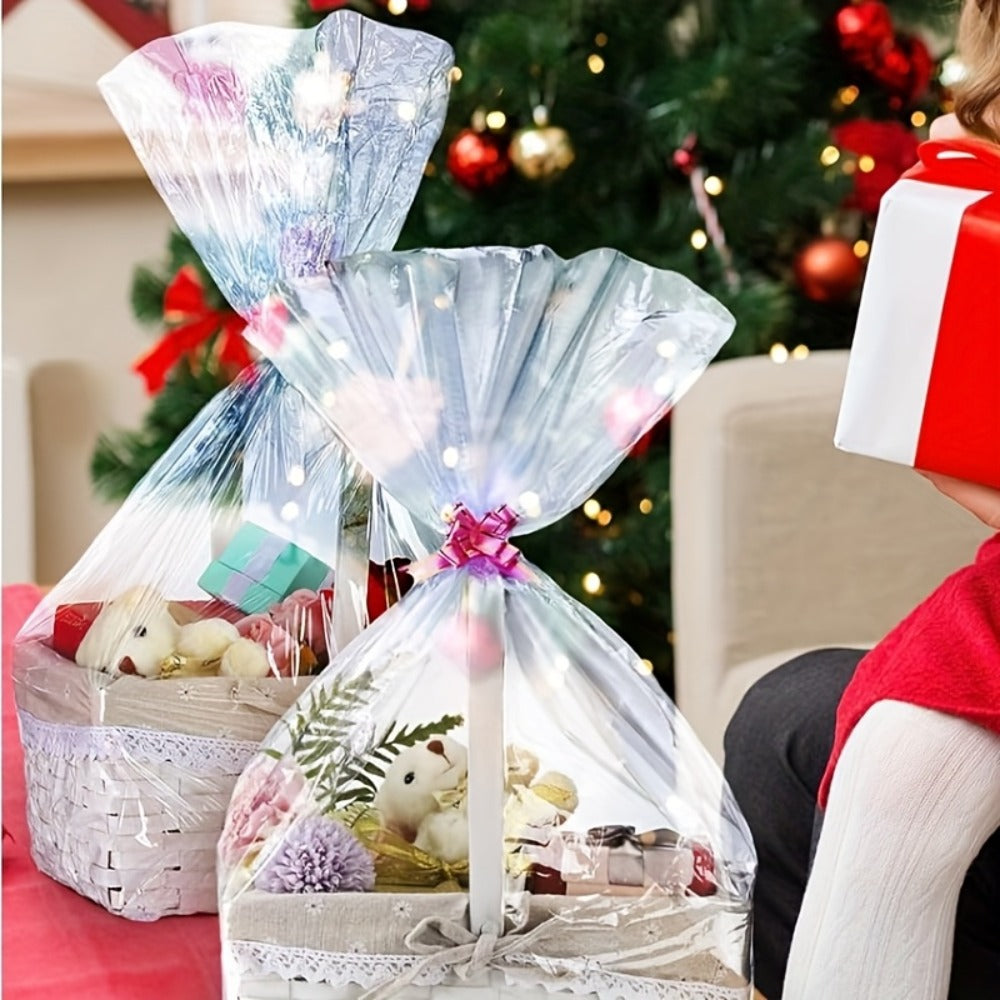 Clear Heat Shrink Cellophane Bags 80pcs 3 Sizes with Pull Bows, Gift Basket Wrapping Bags for Easter Mother's Day Party Favors