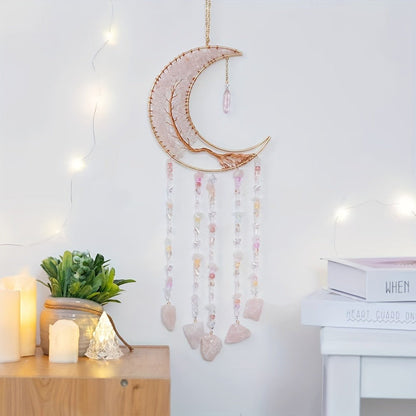 Dreamcatcher Moon Suncatcher Wall Hanging, Handmade Boho Wind Chime Pendant for Indoor Outdoor Garden