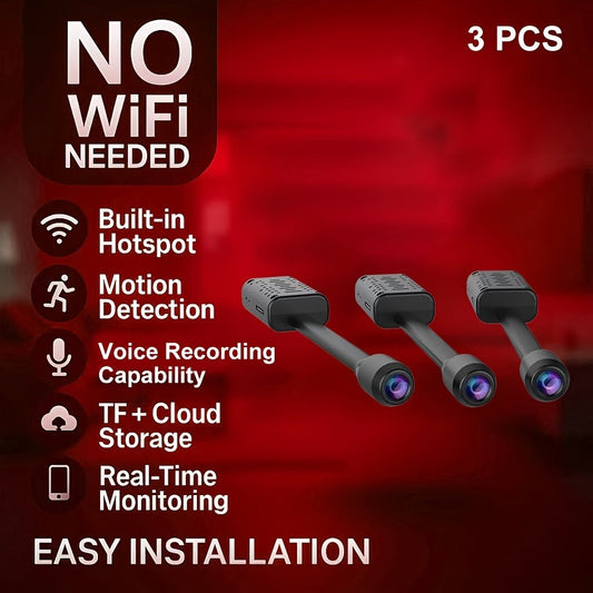 No WiFi Security Camera 3 Pack with Built-In Hotspot, 1080P Motion Detection, Audio Recording, Cloud & SD Card Storage