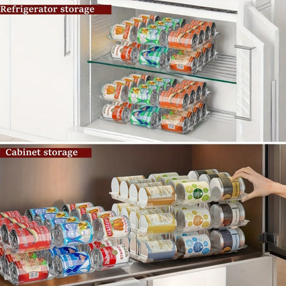 Can Storage Organizer 36-Can 3-Tier Auto-Rolling PET Rack with Assembly Detail for Pantry Use