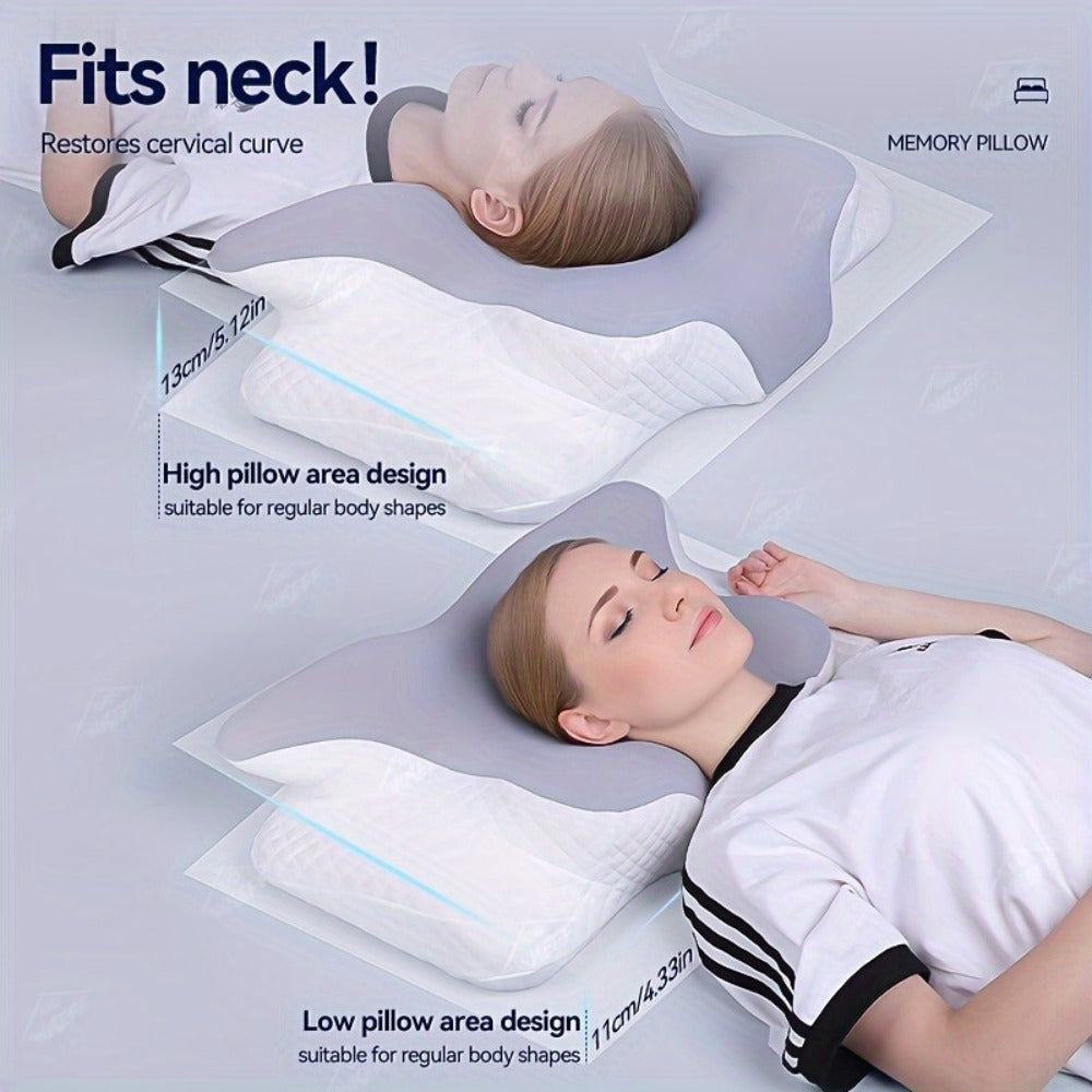 Cervical Neck Pillow for Sleeping - Butterfly Contour Memory Foam Support for Back & Side Sleepers
