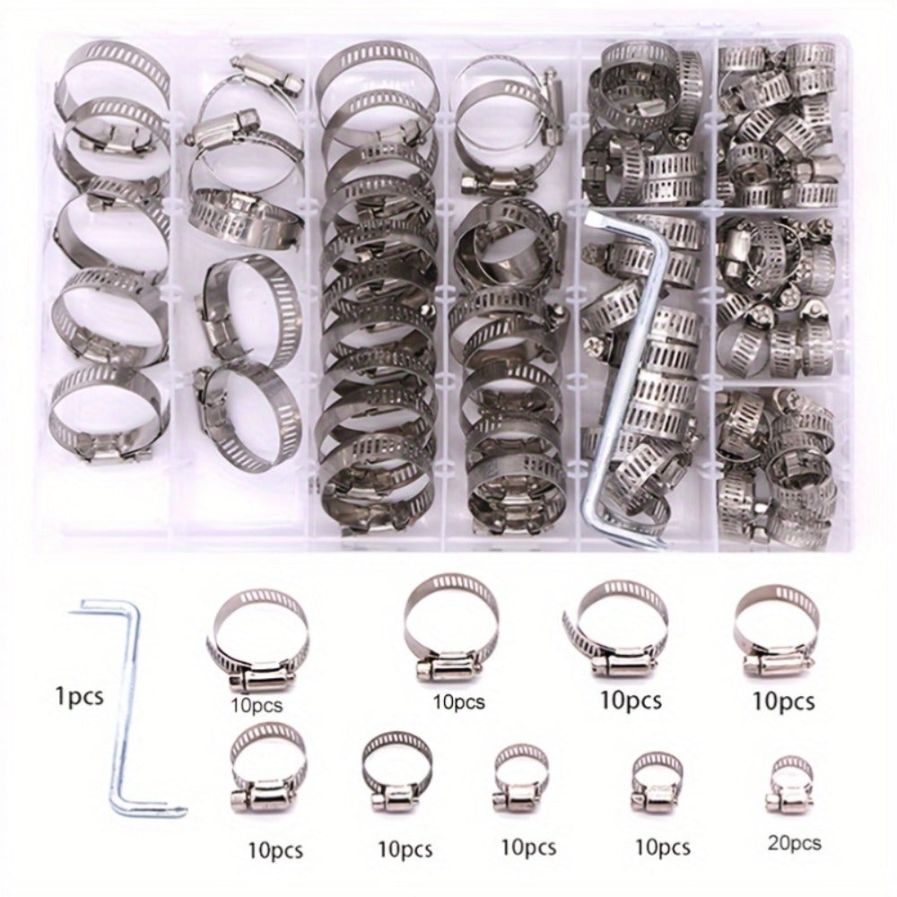 Stainless Steel Hose Clamps 100-Pack Assortment Kit – Multiple Universal Sizes Adjustable Hose, for Home Plumbing Maintenance and Repair