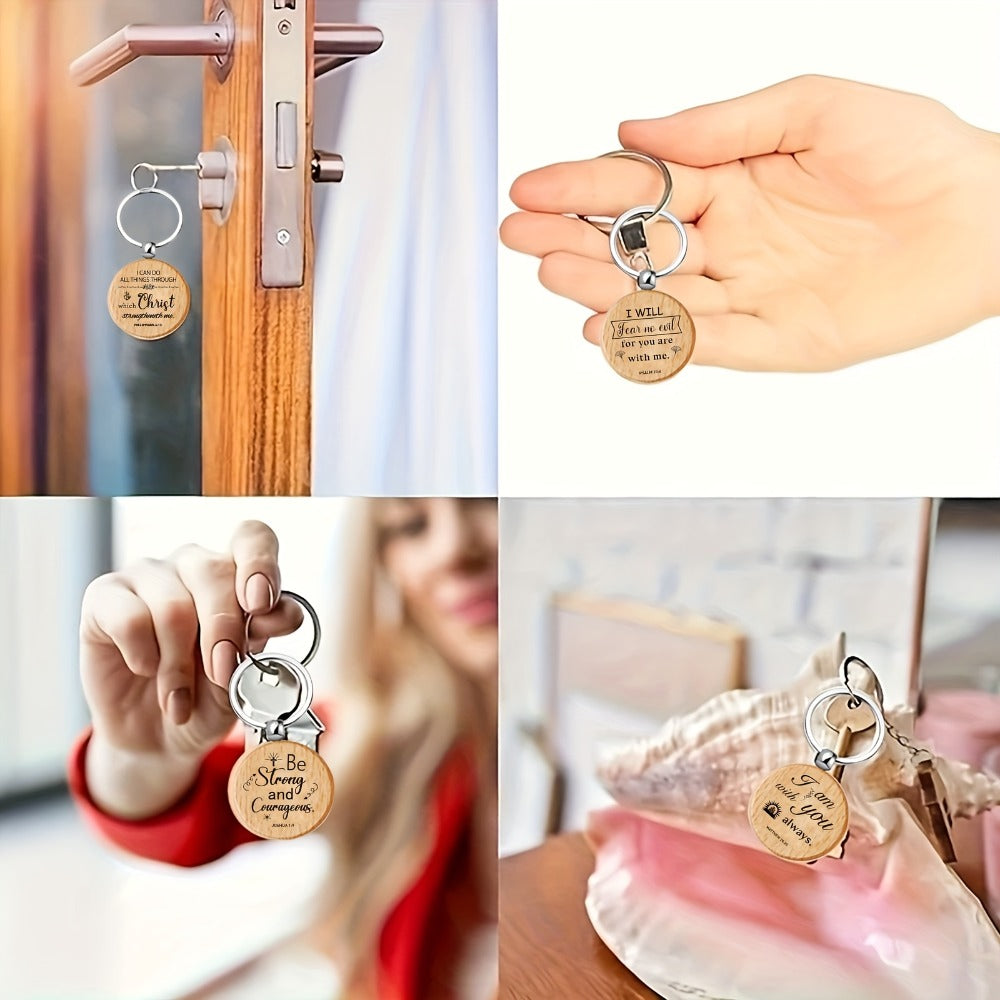 Keychain Set 100-Piece Engraved Wood Bible Verse Discs with Stainless Steel Split Rings and Ten Message Designs