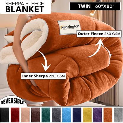 480GSM Sherpa Fleece Blanket, Double-Sided Heavy Throw for Couch, Bed & Travel, Reversible All Season