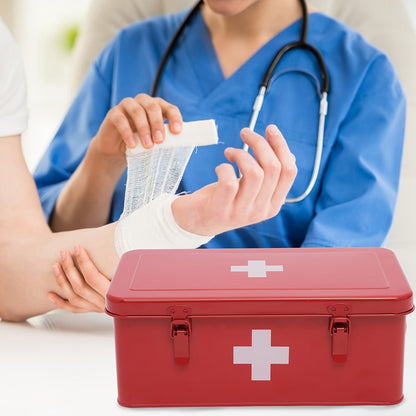 Metal First Aid Box with Safety Lock – Empty Medicine Storage Tin & Emergency Supply Organizer for Home Office Car Camping