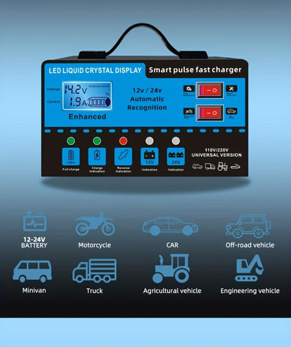 Intelligent Battery Charger & Inverter 12V & 24V – LCD Display, Trickle Maintenance, Overcharge & Short Circuit Protection for Cars Yachts