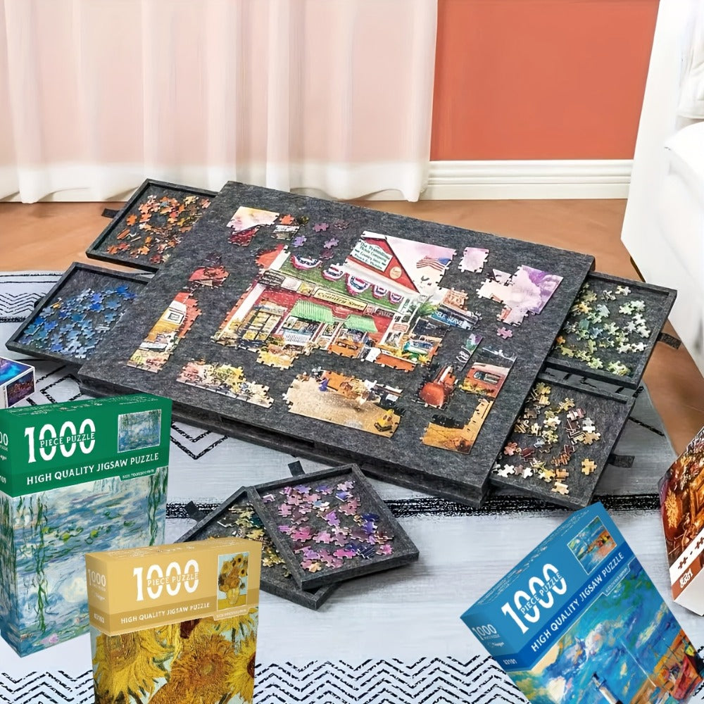 Portable Puzzle Board with Anti-Slip Surface, Fits 1000 & 1500 Piece Puzzles, Jigsaw Puzzle Table for Storage & Family Game Night