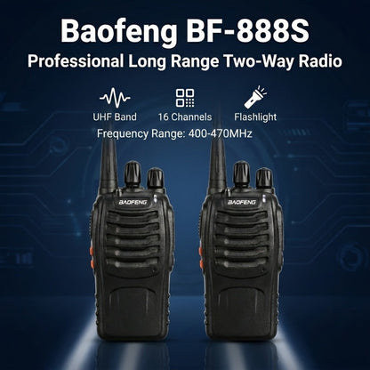 Baofeng UHF Walkie Talkies 16CH 5W, 2/4/6/8/10/12 Pack Two-Way Radios, USB Rechargeable 1500mAh Battery