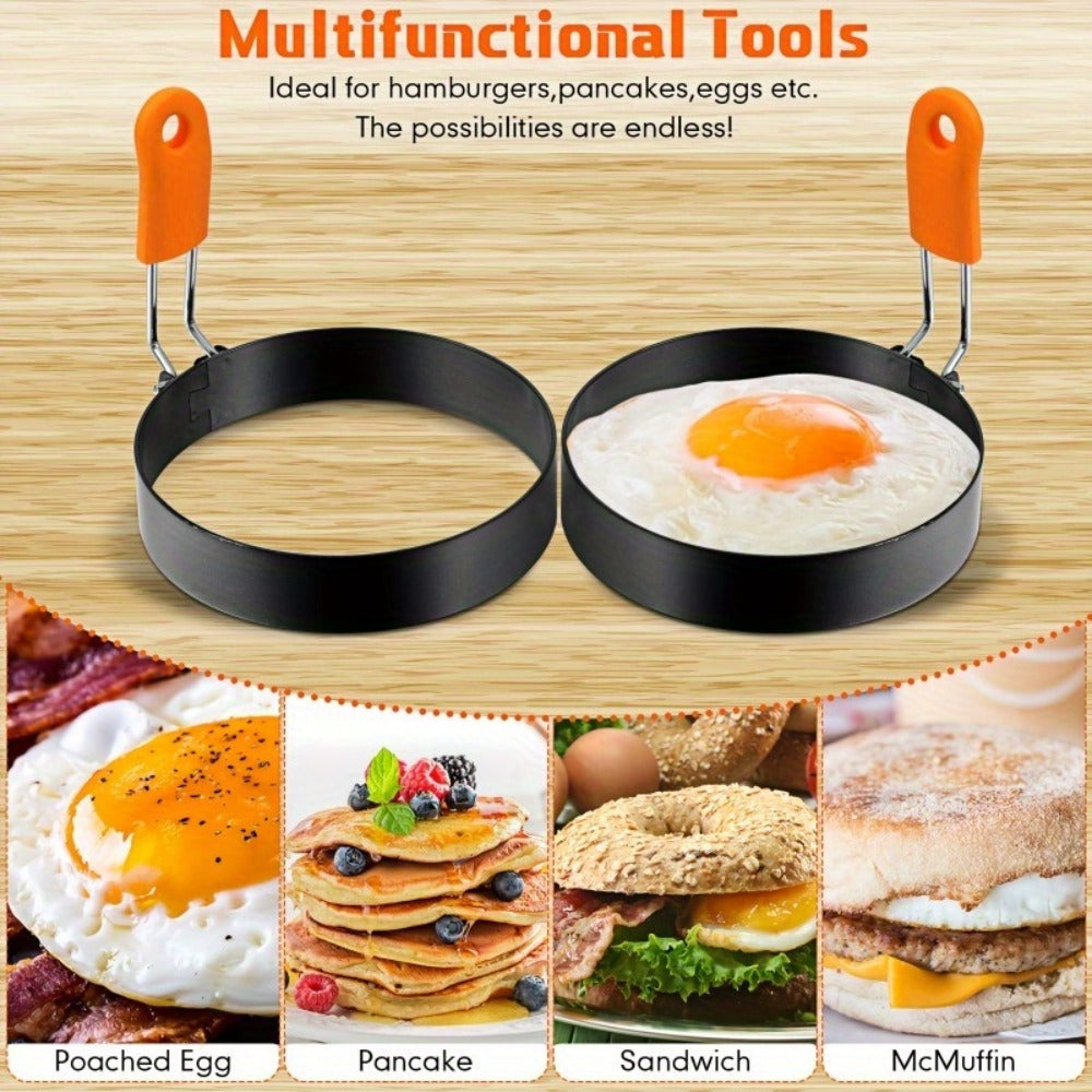 Egg Ring Set 6pcs Nonstick Stainless Steel Pancake Mold 4 Inch and 6 Inch Silicone Handle for Entryways, Bedrooms and Living Spaces