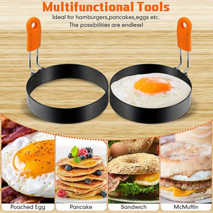 Egg Ring Set 6pcs Nonstick Stainless Steel Pancake Mold 4 Inch and 6 Inch Silicone Handle for Entryways, Bedrooms and Living Spaces