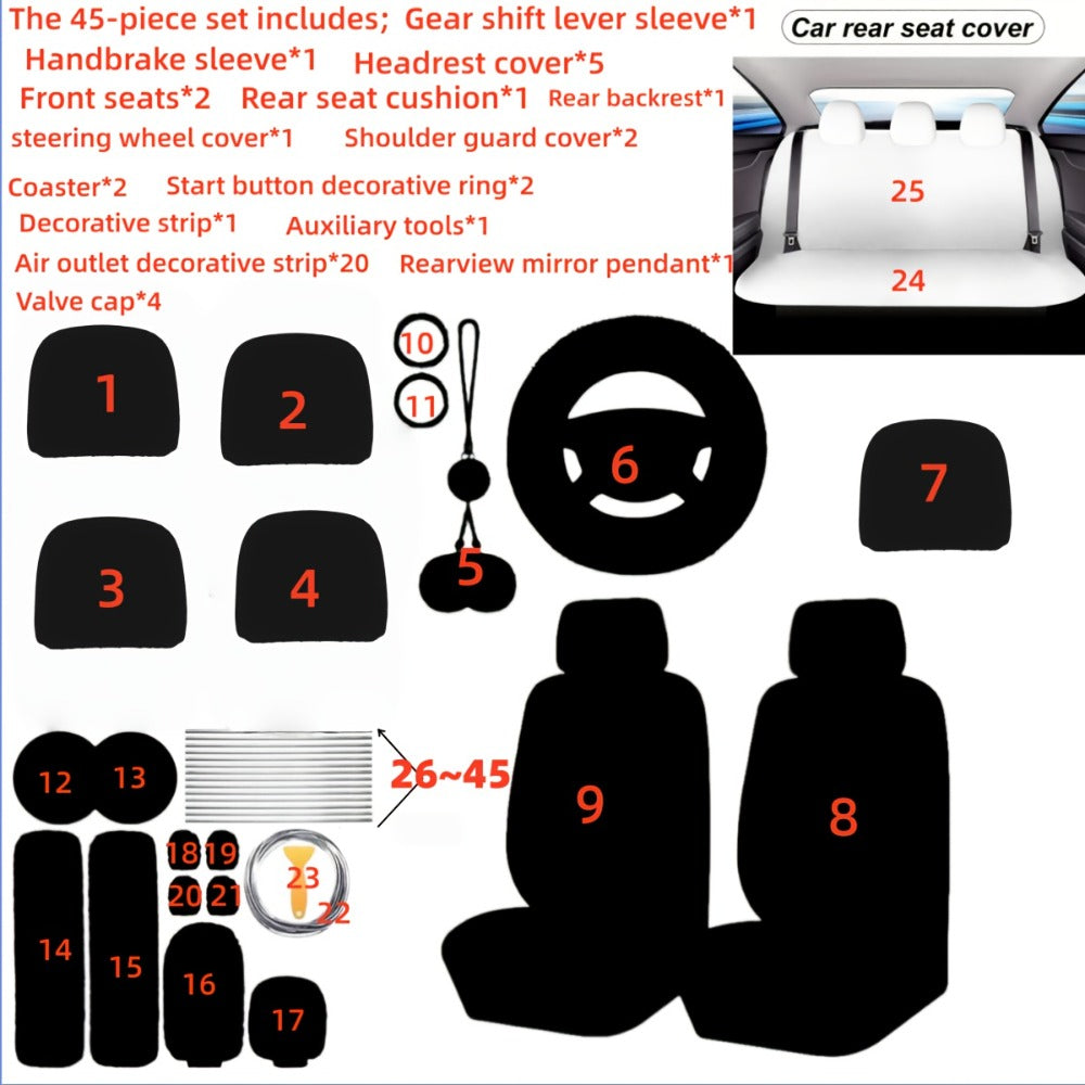 Car Interior Accessories Set for Women 45-Piece – Plush Steering Wheel Cover, Seat Cushion & Pendant, Universal Fit All Seasons