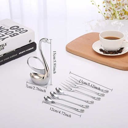 Swan Cutlery Rack Set 7pcs Stainless Steel Decorative Silverware Holder with 3 Forks for Entryways, Bedrooms and Living Spaces