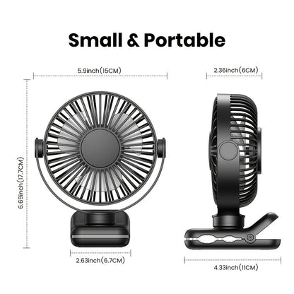 Clip on Fan USB Desk Fan, Brushless Motor Whisper Quiet Portable Mini Fan with Strong Clamp