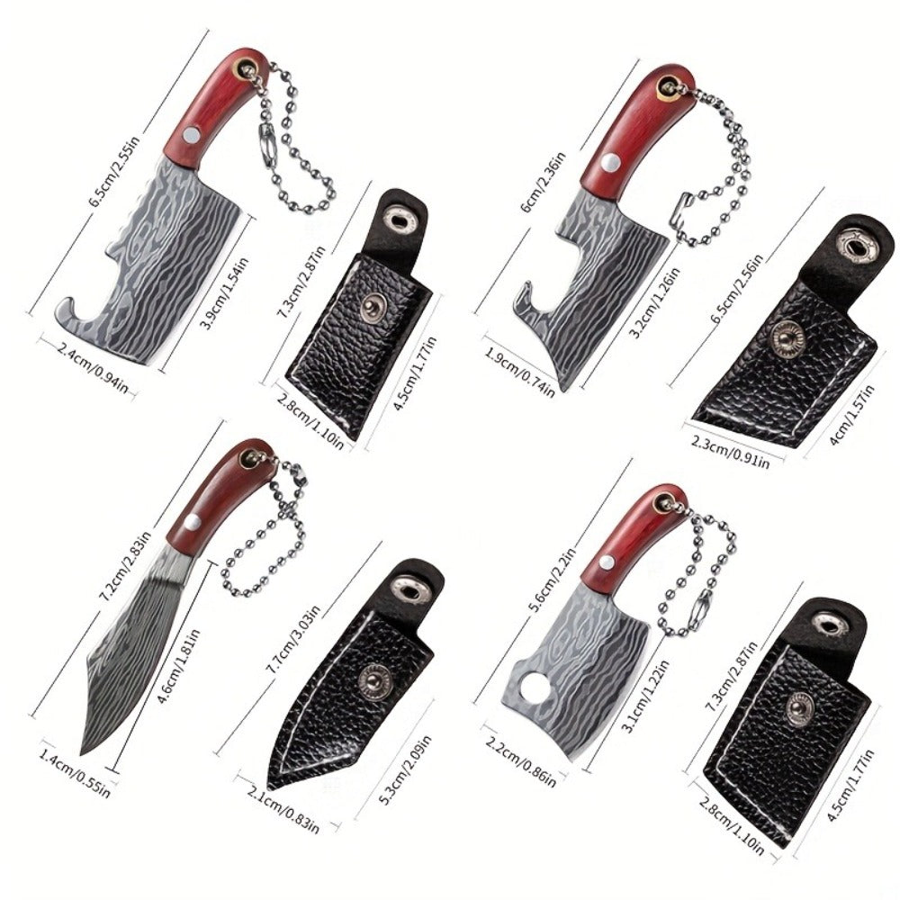 EDC Knife Keychain - Mini Set 10pcs Damascus Pattern Blade Stainless Steel Pocket Tool with - product detail view 2