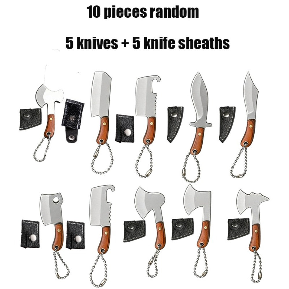 EDC Knife Keychain - Mini Set 10pcs Damascus Pattern Blade Stainless Steel Pocket Tool with - product detail view 3