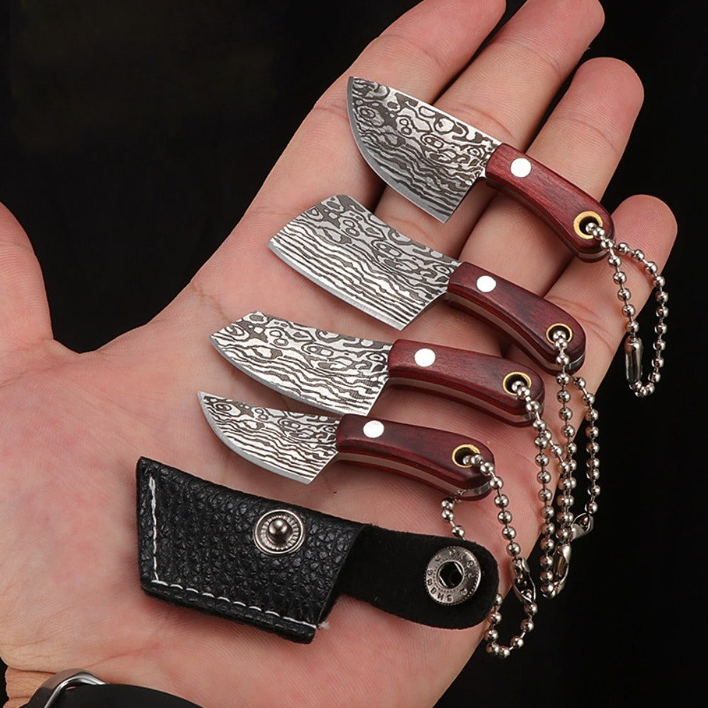 EDC Knife Keychain - Mini Set 10pcs Damascus Pattern Blade Stainless Steel Pocket Tool with - product detail view 4