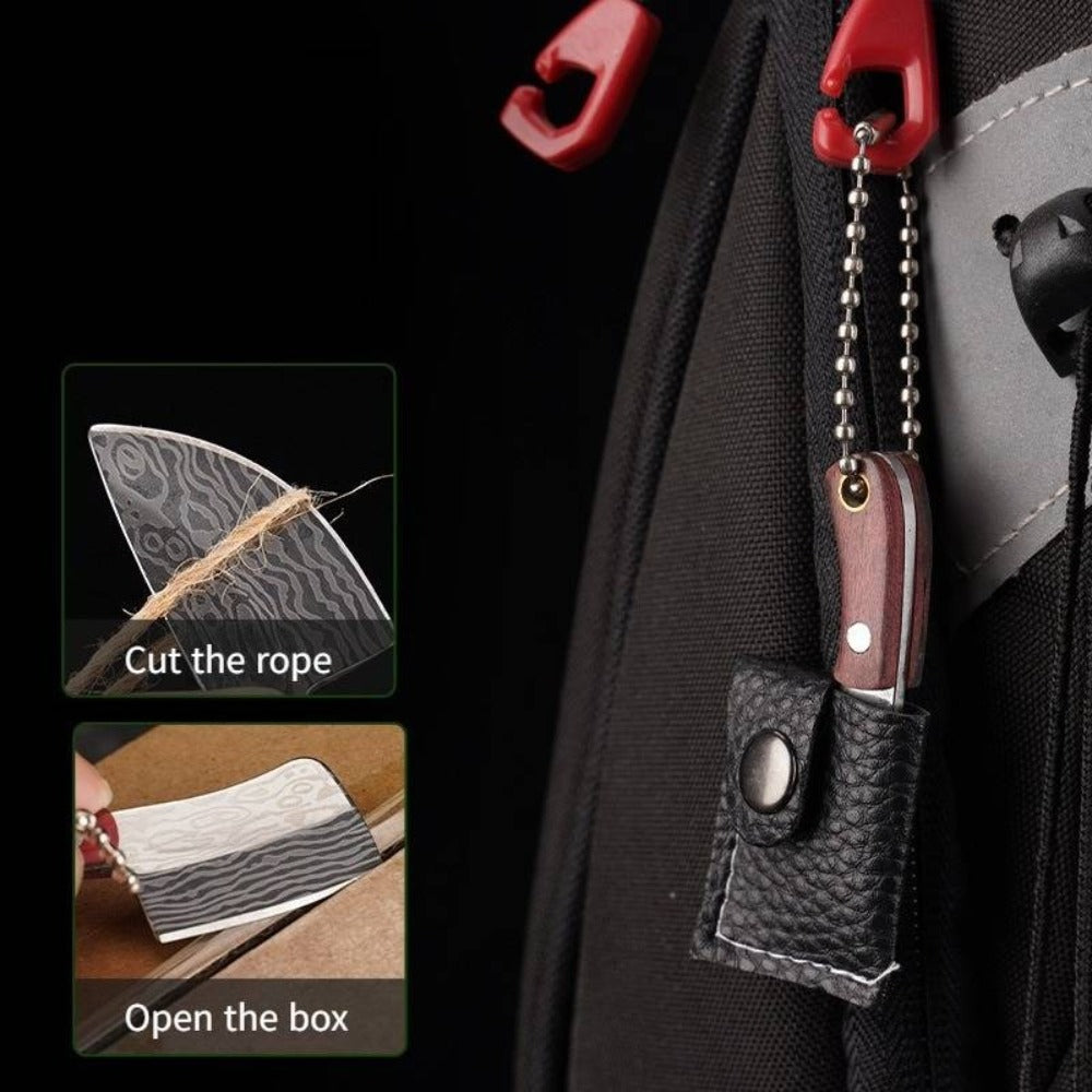 EDC Knife Keychain - Mini Set 10pcs Damascus Pattern Blade Stainless Steel Pocket Tool with - product detail view 5