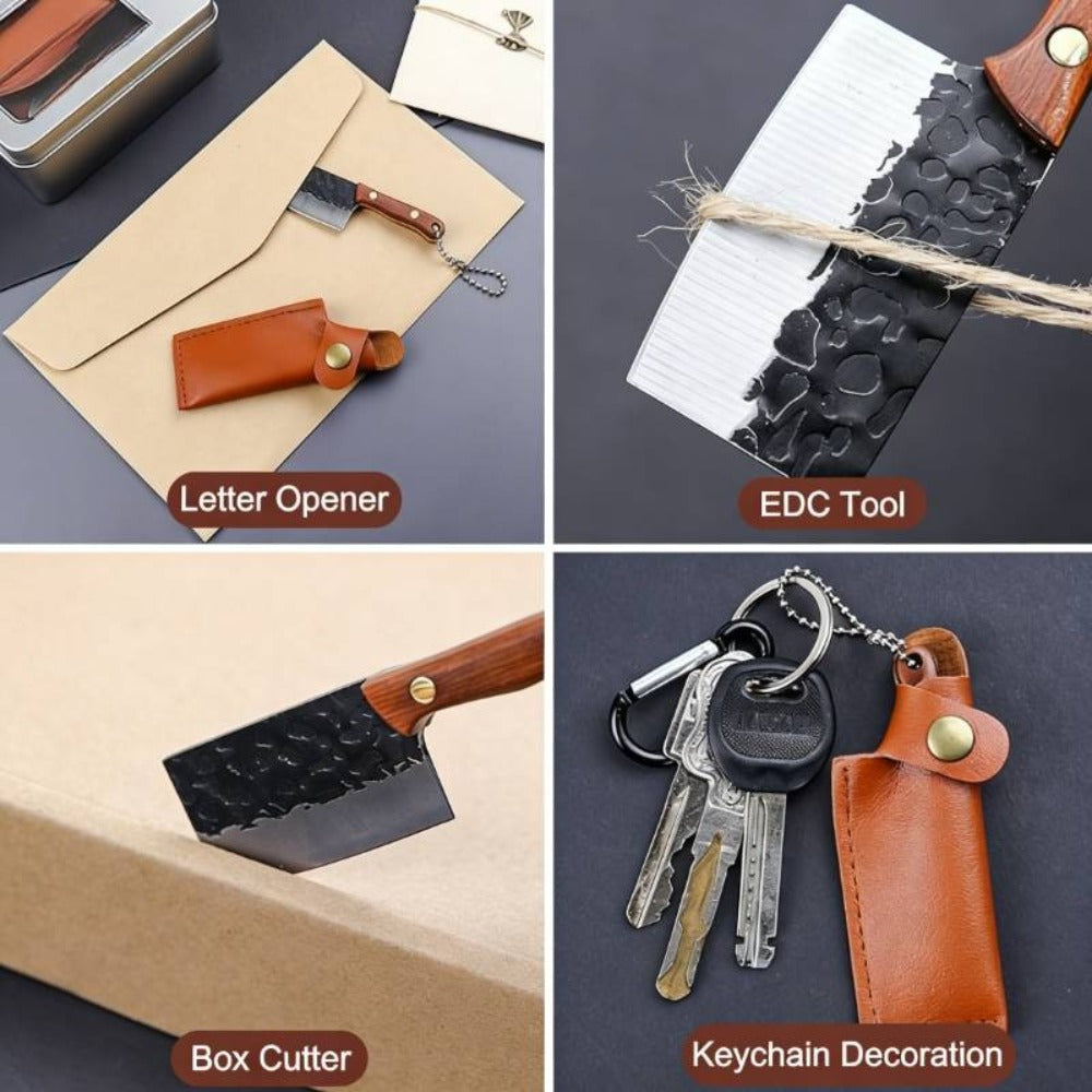 EDC Knife Keychain - Mini Set 10pcs Damascus Pattern Blade Stainless Steel Pocket Tool with - product detail view 7