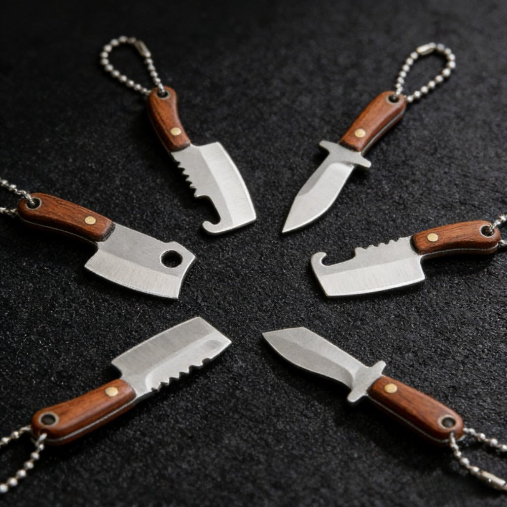 EDC Knife Keychain - Mini Set 10pcs Damascus Pattern Blade Stainless Steel Pocket Tool with - product detail view 8