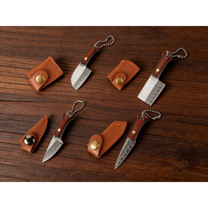 EDC Knife Keychain - Mini Set 10pcs Damascus Pattern Blade Stainless Steel Pocket Tool with - product detail view 9