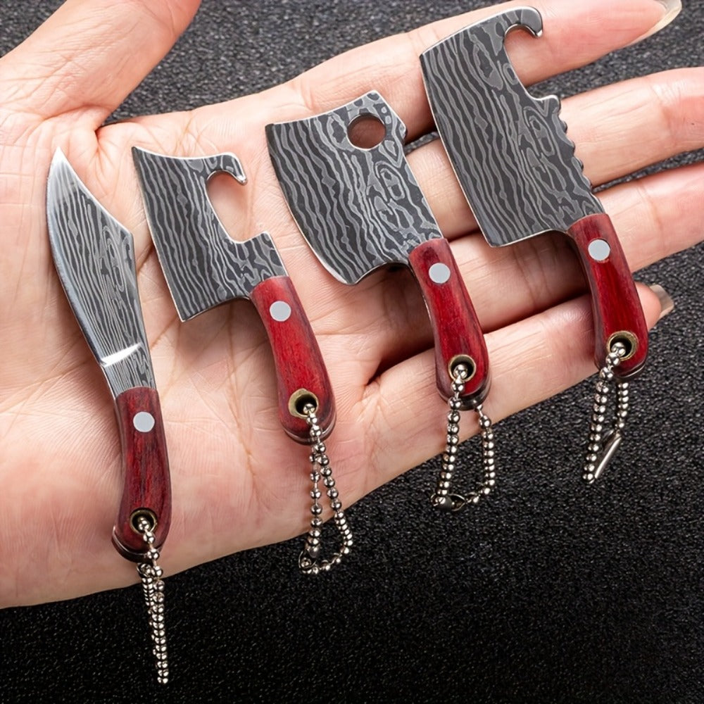 EDC Knife Keychain - Mini Set 10pcs Damascus Pattern Blade Stainless Steel Pocket Tool with - product detail view 11