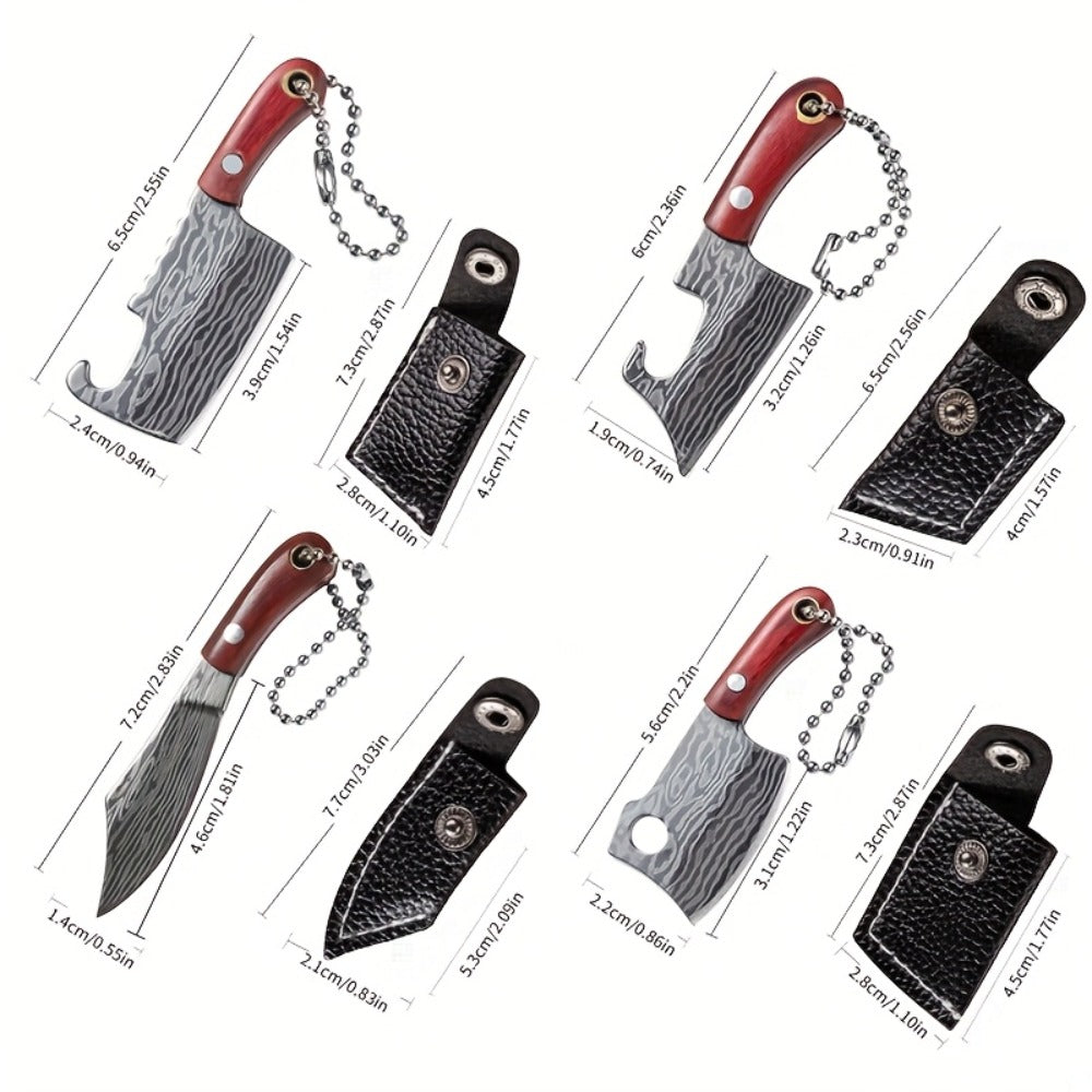 EDC Knife Keychain - Mini Set 10pcs Damascus Pattern Blade Stainless Steel Pocket Tool with - product detail view 12