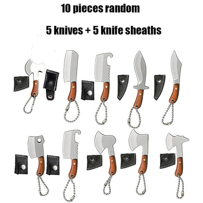 EDC Knife Keychain - Mini Set 10pcs Damascus Pattern Blade Stainless Steel Pocket Tool with - product detail view 15