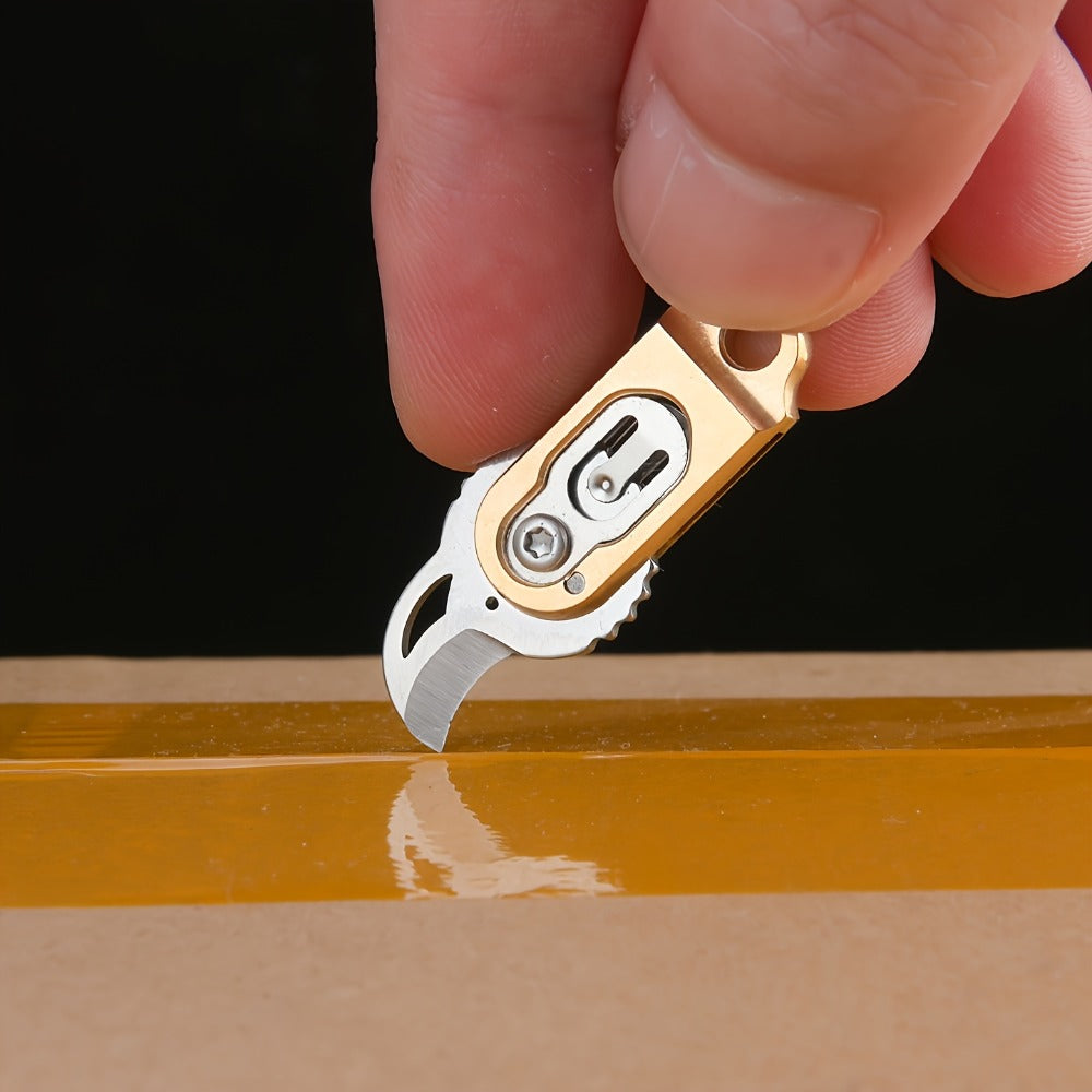 EDC Pocket Knives & Tools - Knife Keychain Mini Folding Brass with Thumb Stud Drop Point Blade & - product detail view 4