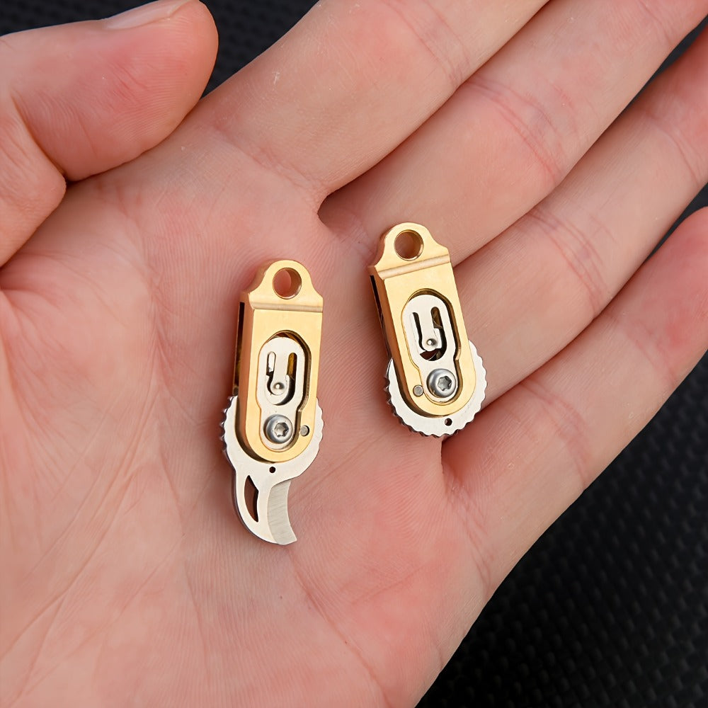 EDC Pocket Knives & Tools - Knife Keychain Mini Folding Brass with Thumb Stud Drop Point Blade & - product detail view 6