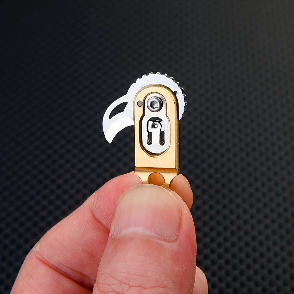 EDC Pocket Knives & Tools - Knife Keychain Mini Folding Brass with Thumb Stud Drop Point Blade & - product detail view 7