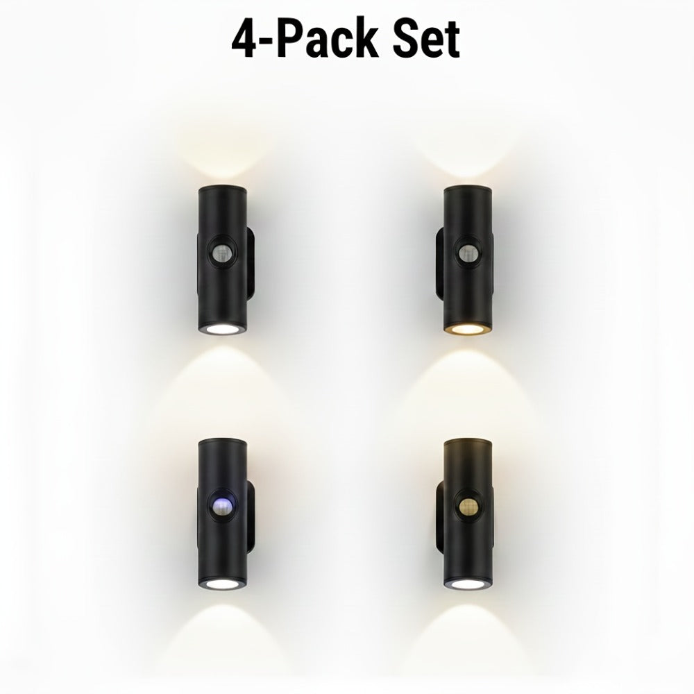 Motion Sensor Wall Lights 4-Pack – Rechargeable Magnetic Dual-Head LED Night Light, RGB & Tri-Color, Wireless for RV, Bedroom, Stairs