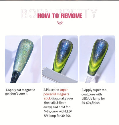 Gel Nail Polish BORN PRETTY 6-Piece 10ml Magnetic Cat-Eye Set with Double-Light Reflection