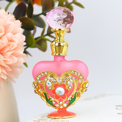 Refillable Perfume Bottle 10ml Vintage Glass Travel Atomizer Essential Oil Dispenser Portable Mini Spray Bottle Enamel Peach Heart Design
