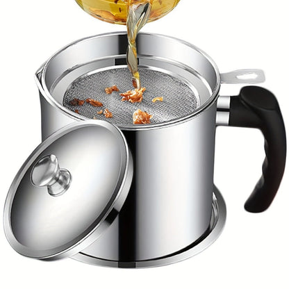 Grease Container with Strainer Stainless Steel – Kitchen Bacon Fat Storage Can with Easy Pour Handle for Cooking Oils and Fats