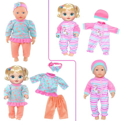 10-Set Baby Doll Clothes for 10 12 14 Inch Dolls, Variety Fashion Outfits Set, Safe Fabric, Easy On Off