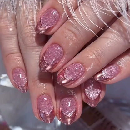 Press On Nails 96-Piece Almond Four-Pack Ice Pink Gradient Flower Butterfly Glossy Full-Cover Set