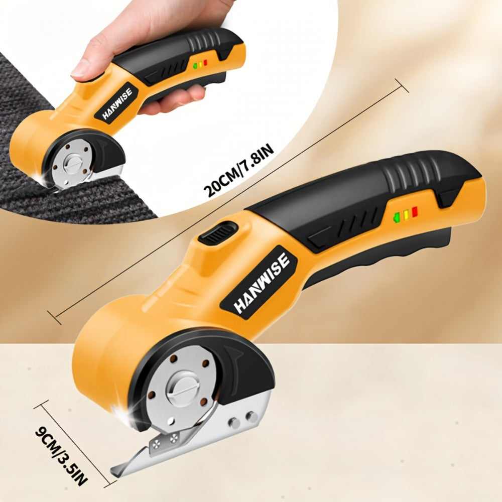 Electric Scissors Cordless 4.2V Rotary Cutter with 2000mAh Battery, 10000 RPM, Safety Lock, LED Light