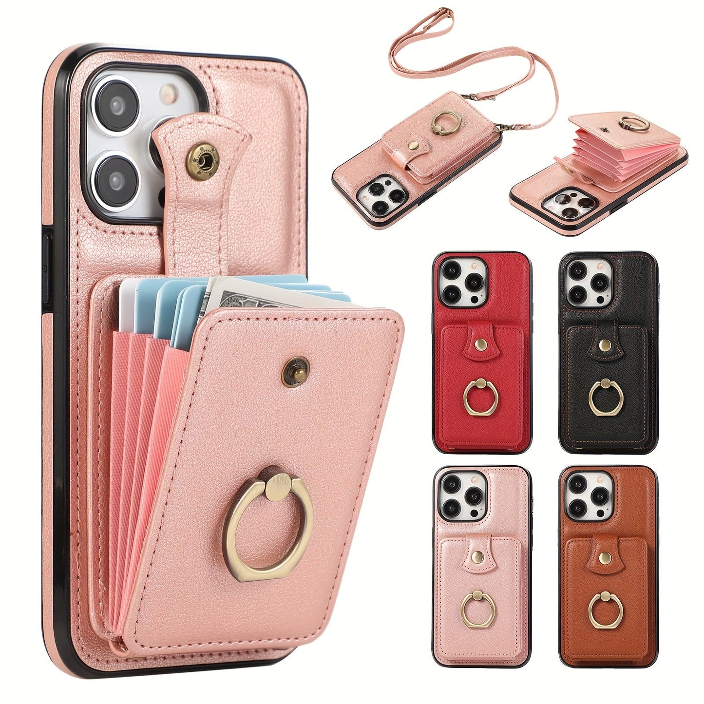 Phone Case Wallet with 2-3 Card Holder and Fold-Out Kickstand for Selected iPhone 12-16 Model Options